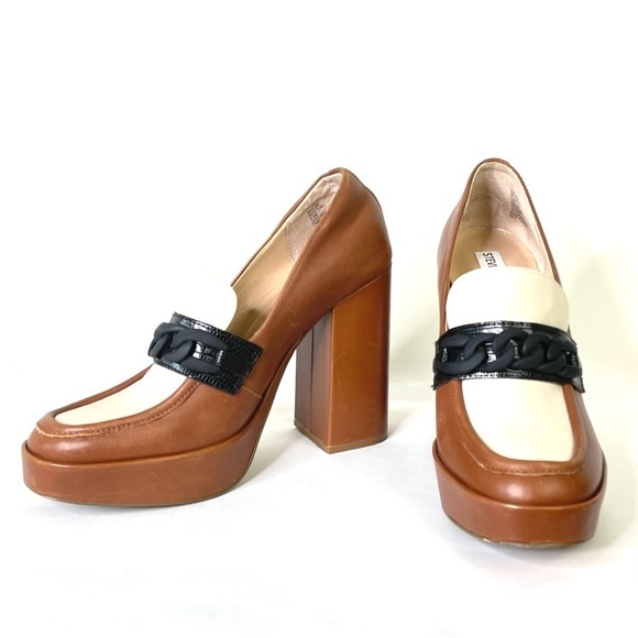 Steve Madden Rhylee Brown Black Loafer Platform Heels Shoes Women's Size 9.5 - Picture 5 of 10